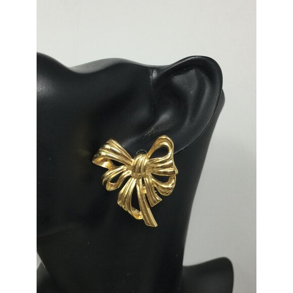 Vintage Signed Givenchy Gold Plated Bow Earrings - Picture 3 of 7
